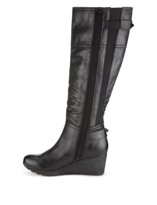 Wedge knee high deals boots leather