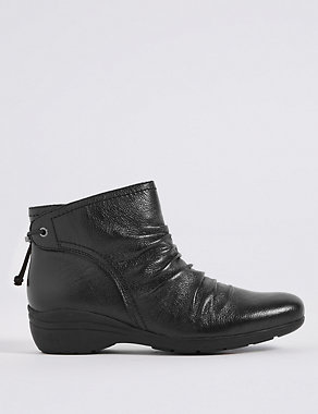 Leather Wedge Heel Ruched Ankle Boots Image 2 of 6