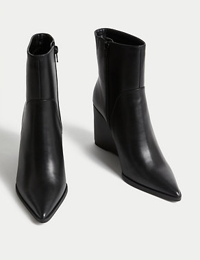 Leather Wedge Pointed Ankle Boots Image 2 of 3