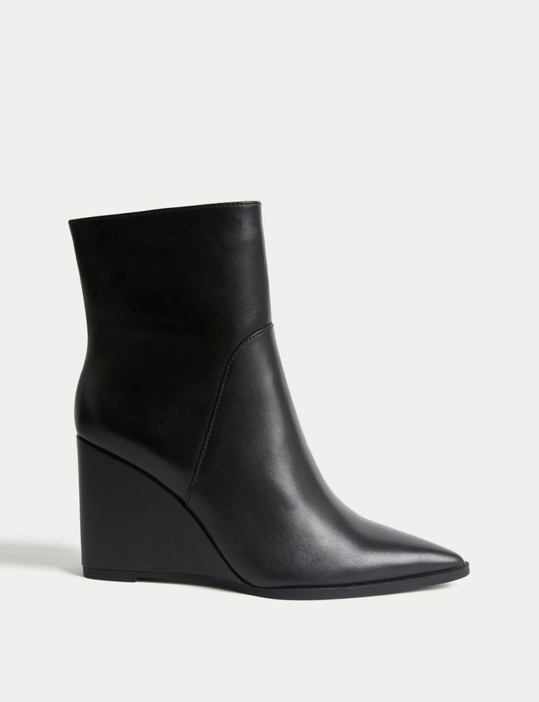 Leather Wedge Pointed Ankle Boots 1 of 3