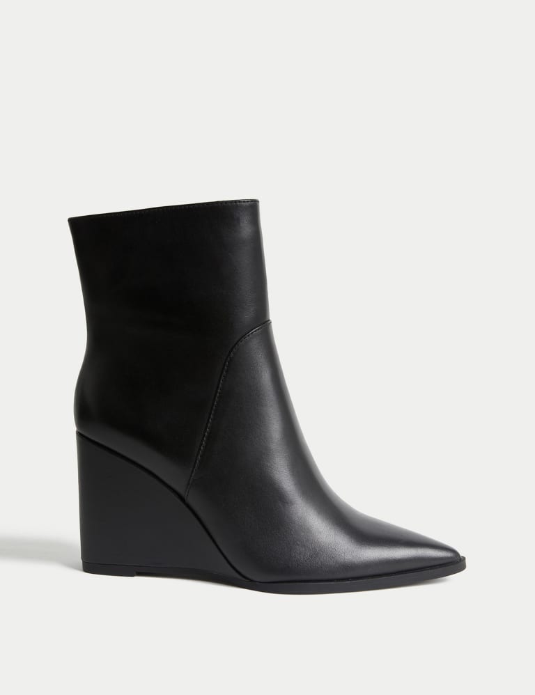 Black leather wedge ankle boots uk cheap