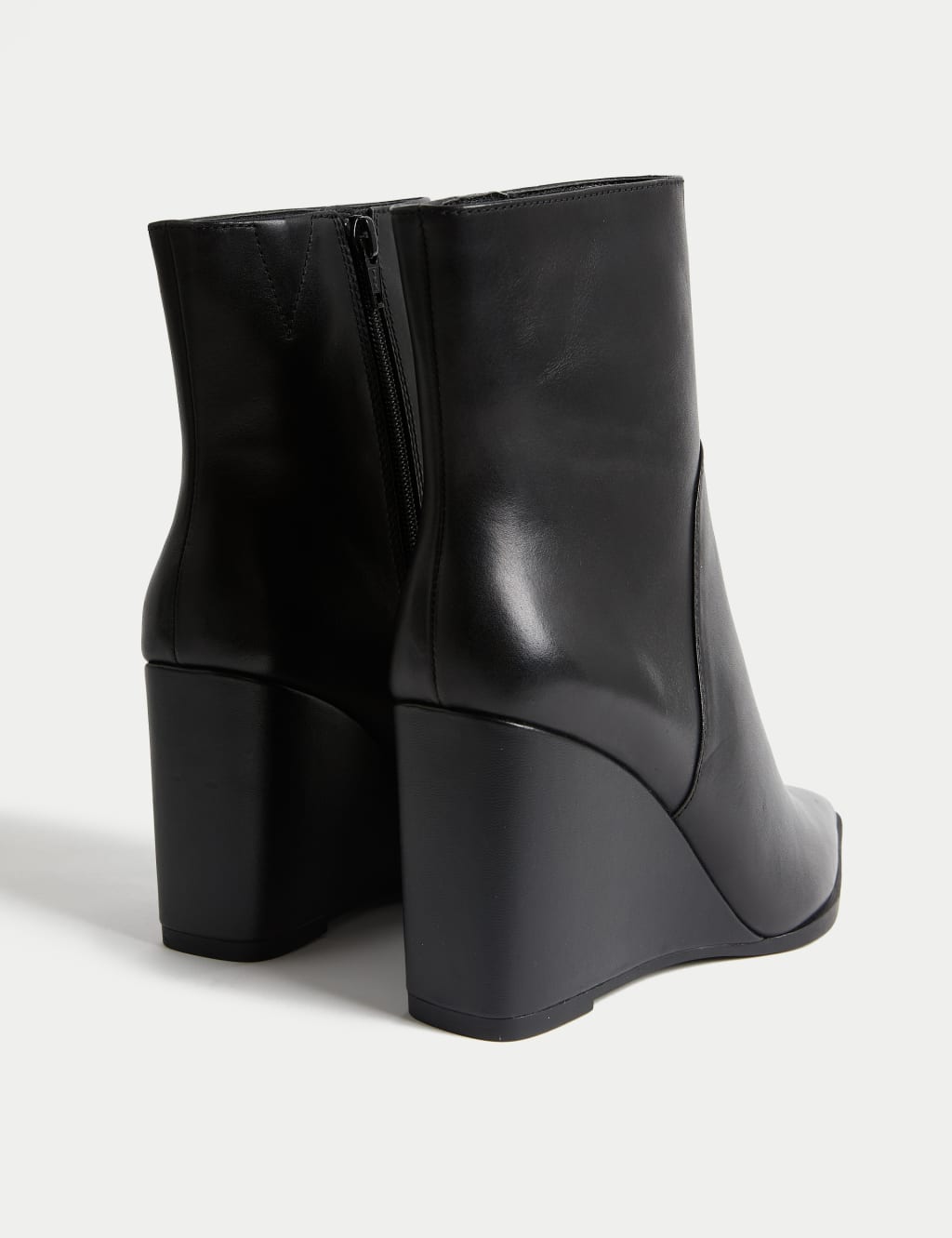 Black leather discount wedge heel boots