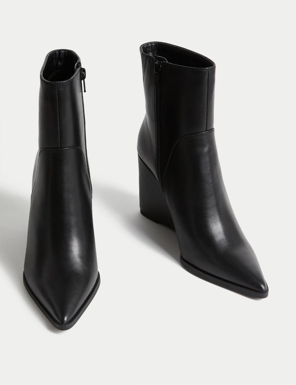 Leather Wedge Pointed Ankle Boots 1 of 3