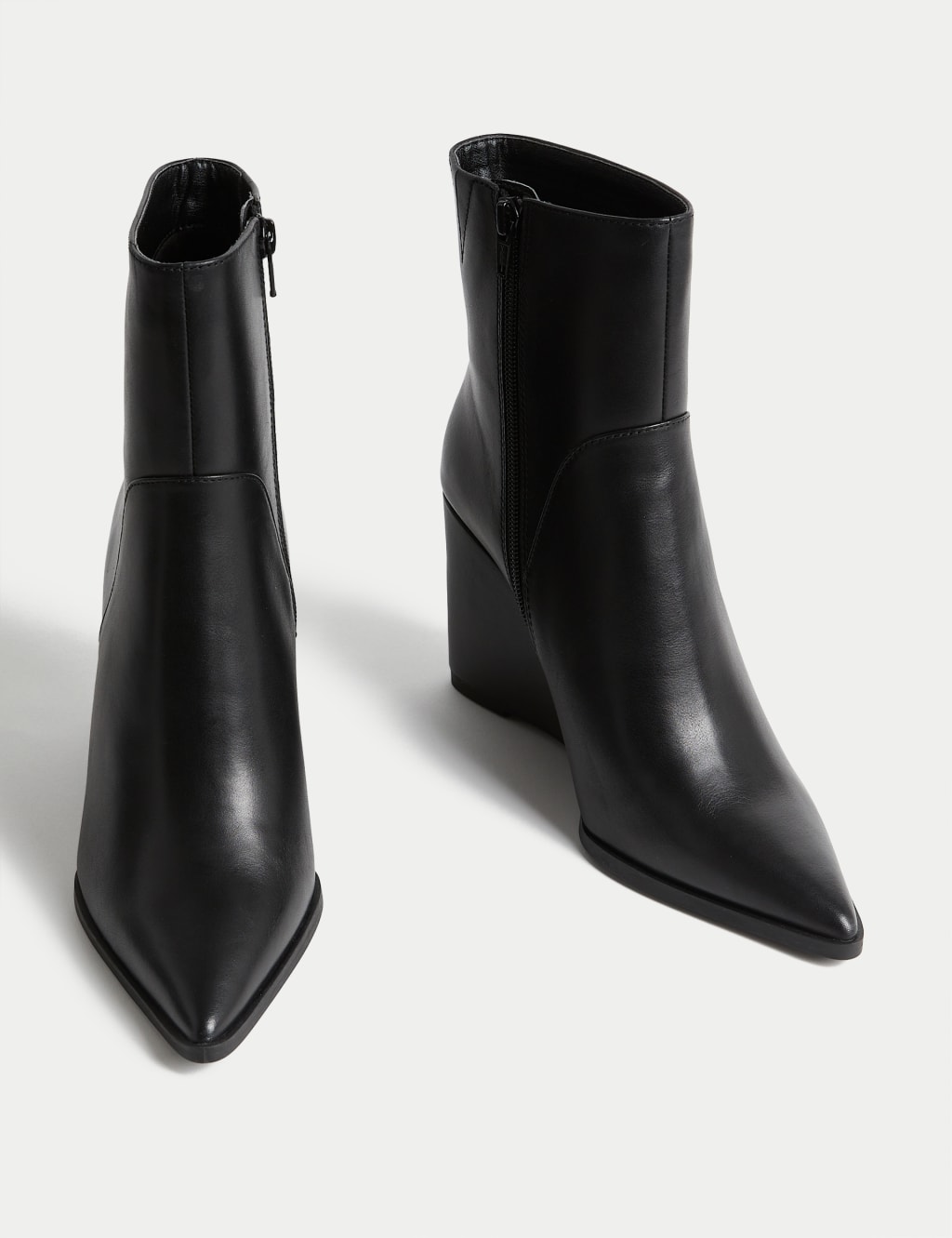 Leather Wedge Pointed Ankle Boots M S Collection M S