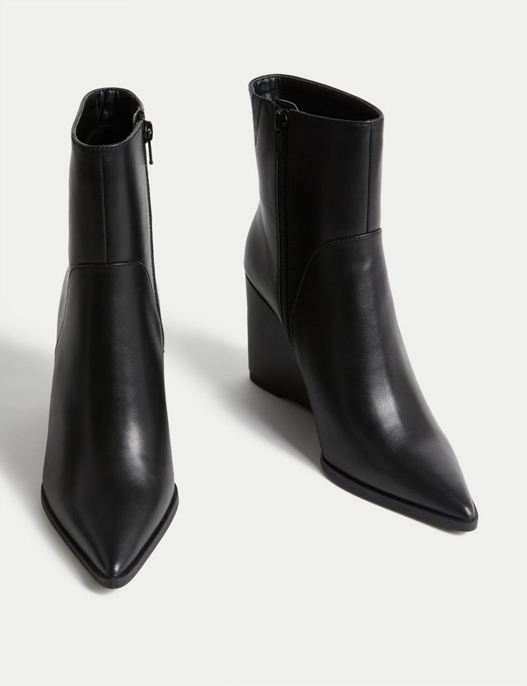 Leather Wedge Pointed Ankle Boots, M&S Collection