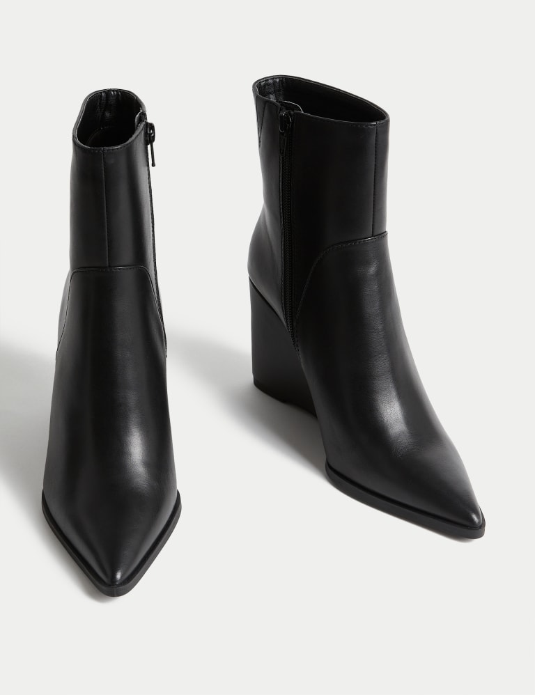 Leather Wedge Pointed Ankle Boots M S Collection M S
