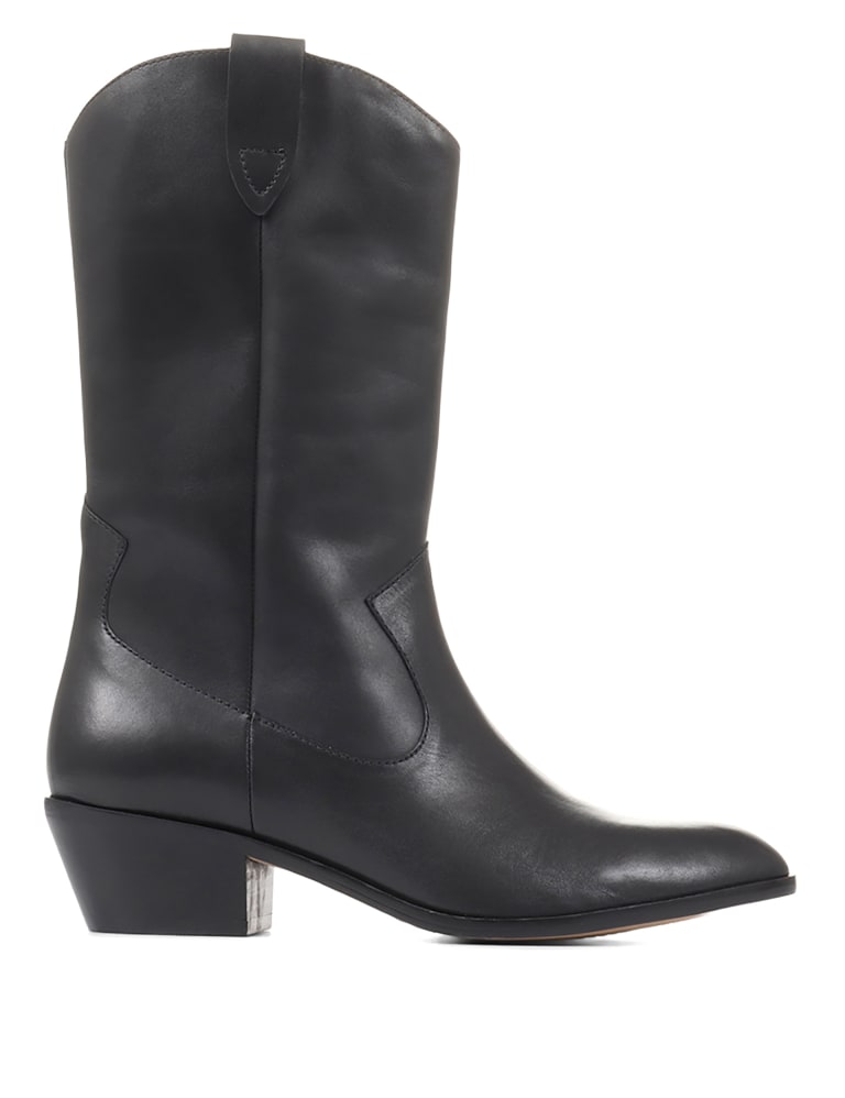 Leather Western Block Heel Knee High Boots