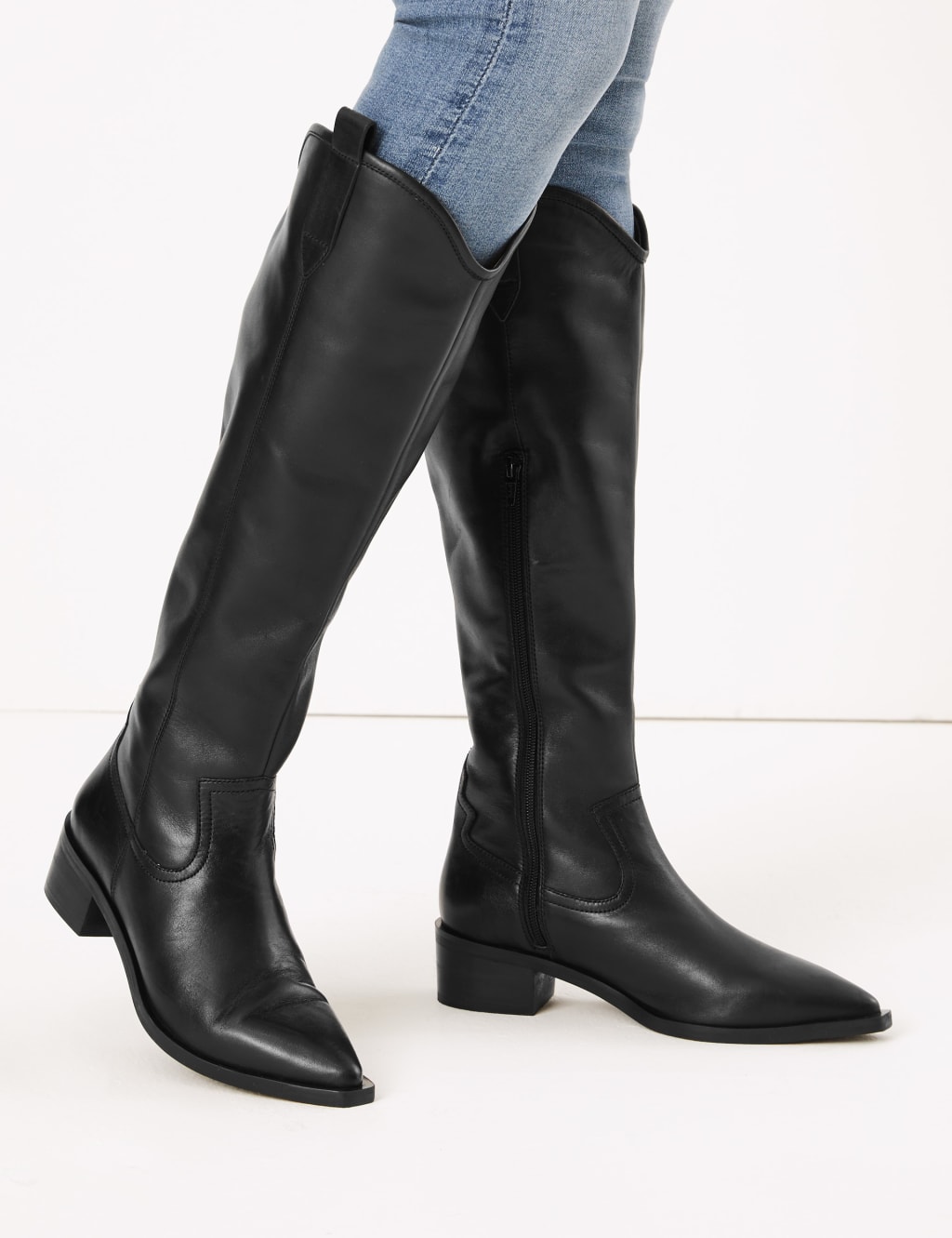 Leather Western Knee High Boots M&S Collection M&S