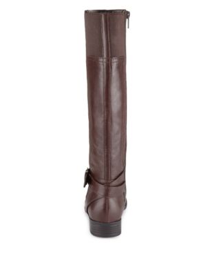 Leather Wide Fit Buckle Knee Boots with Stain Away™ Image 2 of 5
