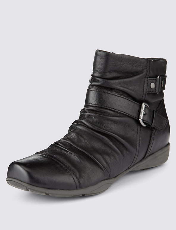 Leather Wide Fit Ruched Ankle Boots, Footglove™