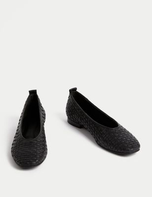Leather Woven Flat Ballet Pumps Image 2 of 3
