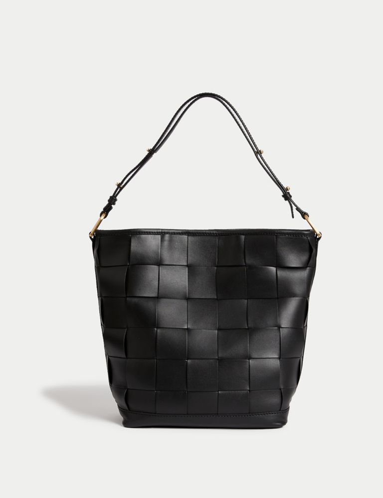 Leather Woven Shoulder Bag, M&S Collection