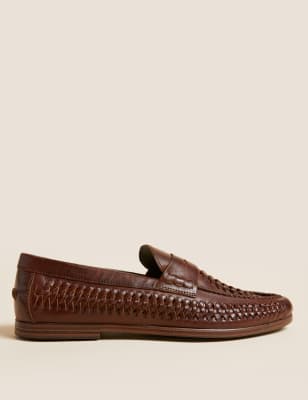 mens leather woven slip on shoes