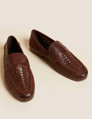 mens leather woven slip on shoes
