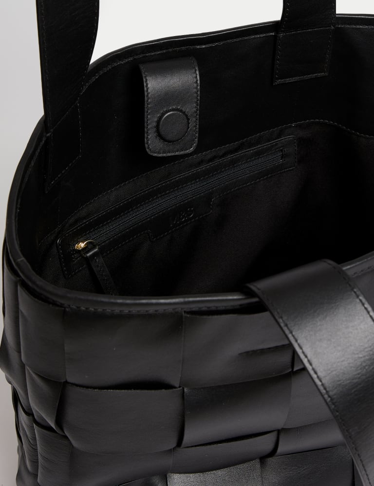 Leather Woven Tote M S Collection M S
