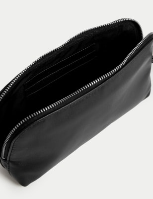 Mens leather zip on sale pouch