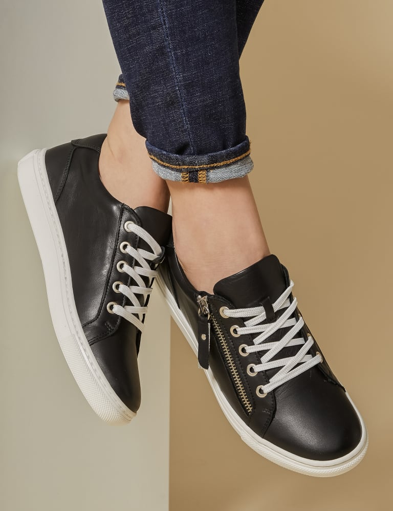 Black leather look trainers shop