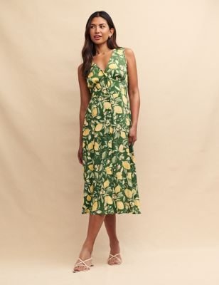 Lemon Print V-Neck Midi Tea Dress Image 2 of 5