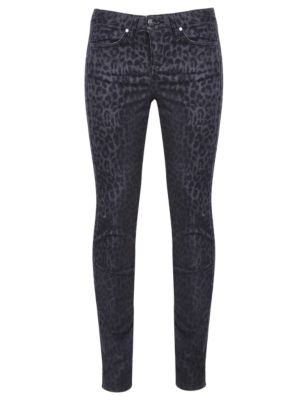 Women's gray jeans with leopard print