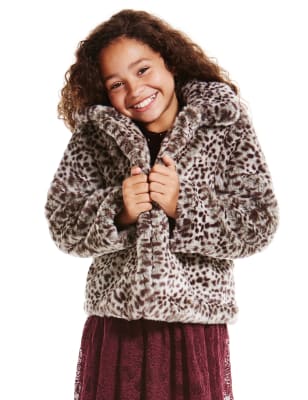 Leopard Print Faux Fur Coat (5-14 Years), Indigo Collection