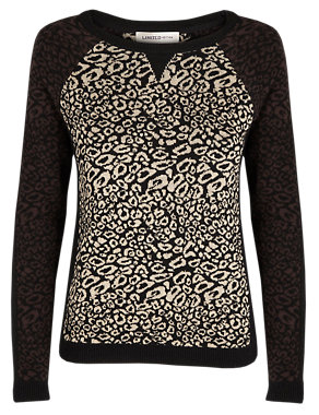 Leopard Print Knitted Sweat Top with Angora Image 2 of 7