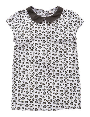 Leopard Print Peter Pan Collared Girls Blouse (5-14 Years) Image 2 of 5