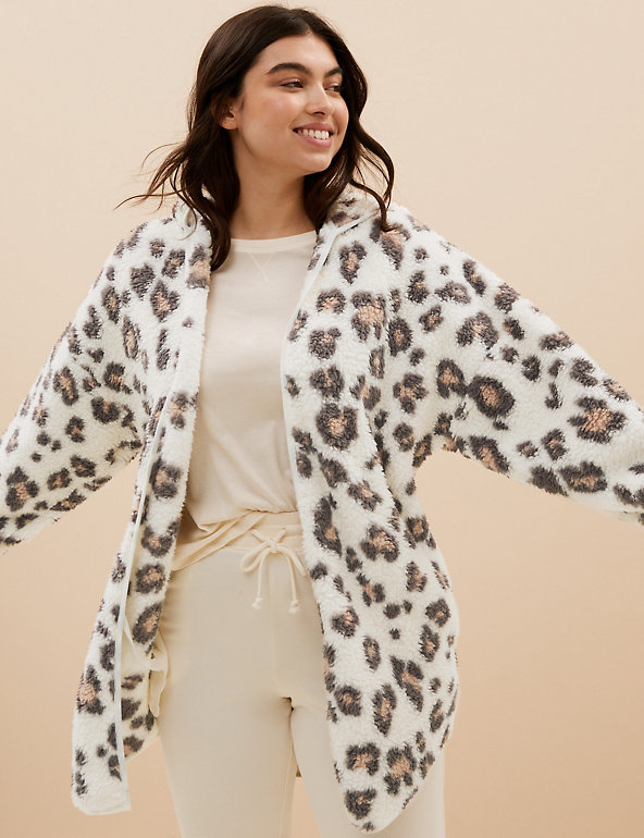 Leopard Print Teddy Borg Hooded Cardigan | M&S Collection | M&S