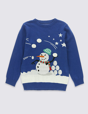 Light Up Pure Cotton Snowball Fight Christmas Jumper (5-14 Years) Image 2 of 3