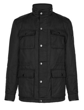 Lightly Padded 4 Pockets Leather Trim Military Jacket with Thinsulate™ Image 2 of 7