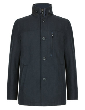 Lightly Padded Funnel Neck Military Coat with Wool | M&S Collection | M&S