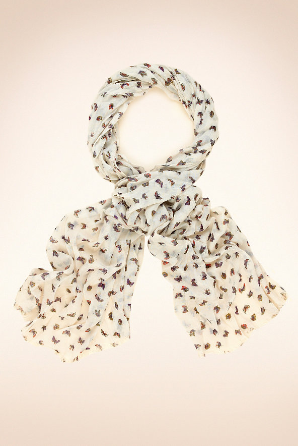 Lightweight Ditsy Butterfly Print Scarf Image 1 of 2