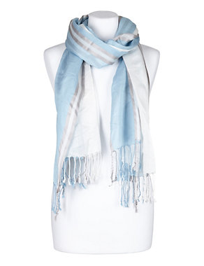 Lightweight Linear Striped Scarf with Silk Image 2 of 3