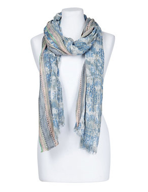 Lightweight Silhouette Border & Floral Scarf Image 2 of 3