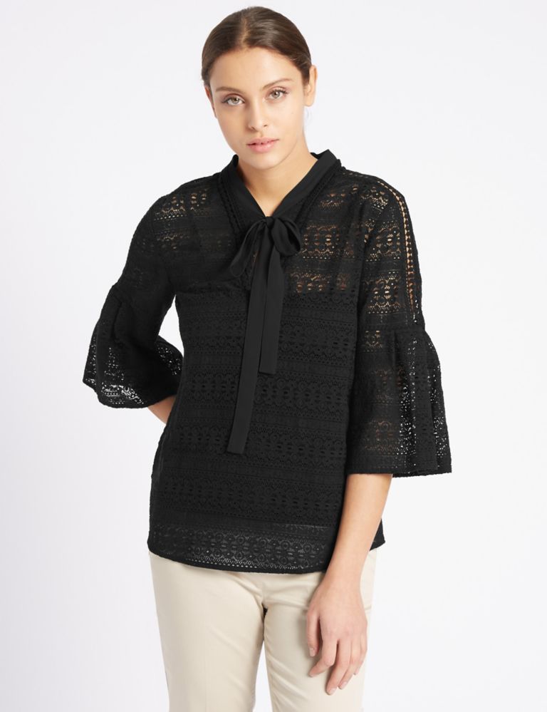 Linear Floral Lace Long Sleeve Blouse 1 of 4