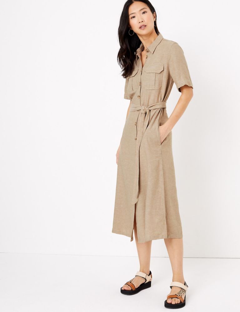 Linen Belted Midi Shirt Dress | M&S Collection | M&S