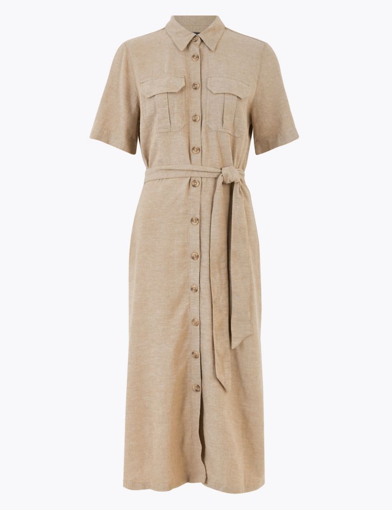 Linen Belted Midi Shirt Dress | M&S Collection | M&S