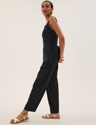 Linen Belted Sleeveless Jumpsuit M S Collection M S