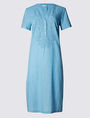 Linen Blend  Embroidered Shift Dress Image 2 of 3