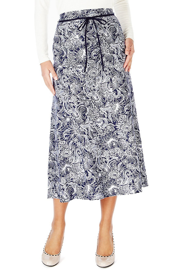 Linen Blend Bali Print Long Skirt Image 1 of 1