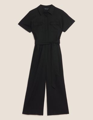 Linen Blend Belted Cropped Jumpsuit | M&S Collection | M&S