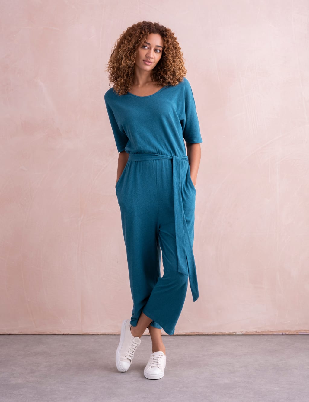 Linen Blend Belted Cropped Jumpsuit 3 of 7