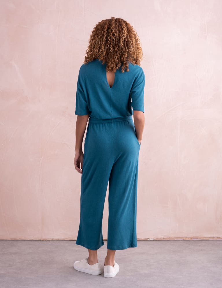 Linen Blend Belted Cropped Jumpsuit