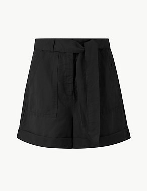 Linen Blend Belted Shorts Image 2 of 4