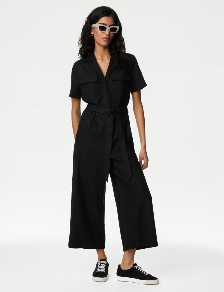 Linen Blend Belted Utility Jumpsuit 3 of 5