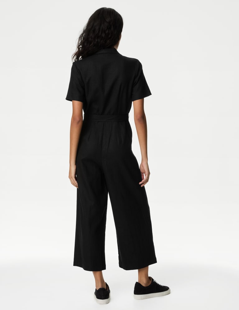 Linen Blend Belted Utility Jumpsuit 4 of 5