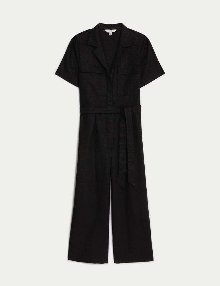 Linen Blend Belted Utility Jumpsuit 2 of 5