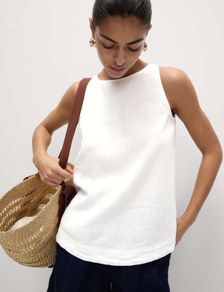 Women's Linen-Blend Tie-Back Squareneck Top