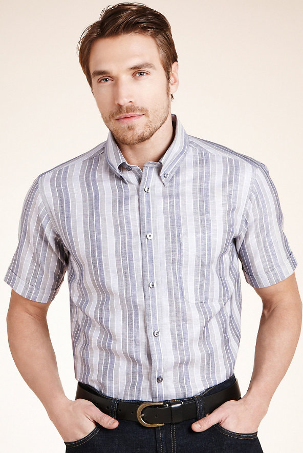 Linen Blend Bold Striped Shirt Image 1 of 2