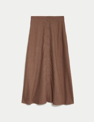 Linen Blend Button Front Midaxi Column Skirt Image 2 of 5