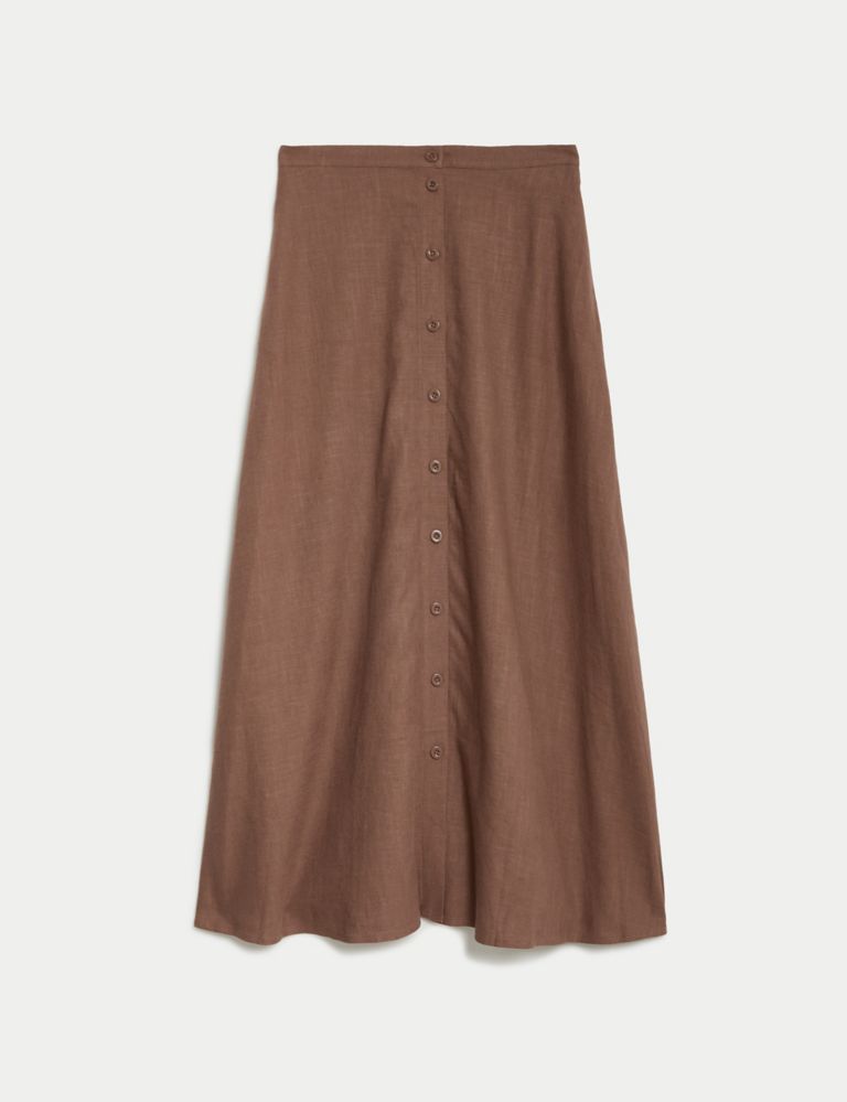 Linen Blend Button Front Midaxi Column Skirt 2 of 5